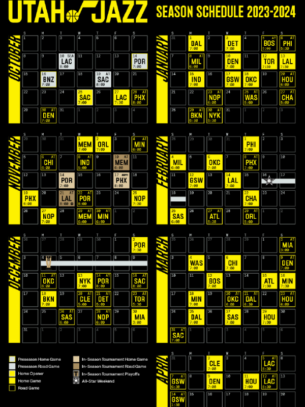 爵士队2023-24赛季常规赛赛程一览