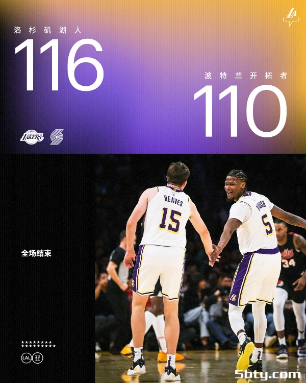 NBA常规赛：湖人116-110险胜开拓者，浓眉30分13板6助3帽，詹姆斯伤缺