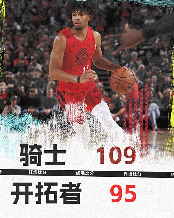 NBA常规赛：骑士109-95击败开拓者，格兰特17+3，米切尔34+6+4