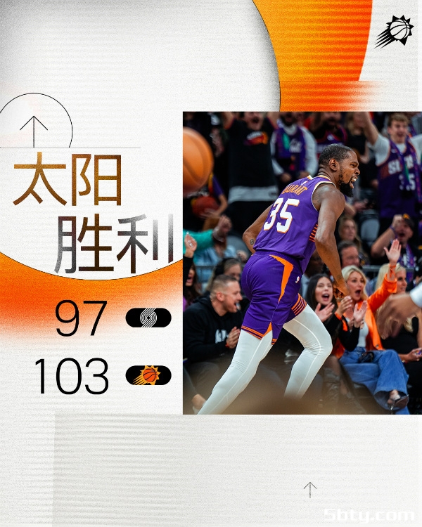 NBA常规赛：太阳103-97战胜开拓者，杜兰特21+9，布克28+9+9